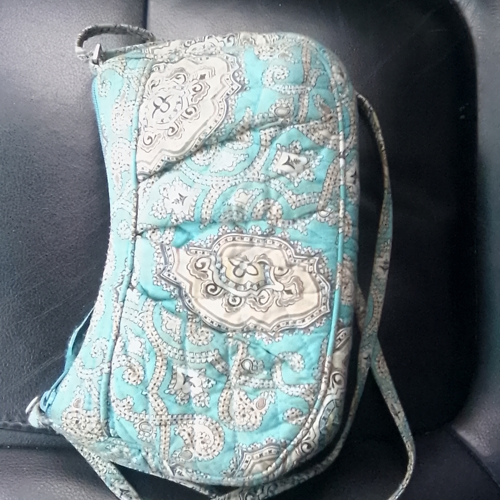 Patterned Quilted Shoulder Bag - Teal and Beige